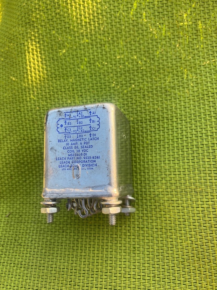 Leach MIL-SPEC magnetic latch relay; 10A 4PDT 28v, sealed. Pt# MS25468-D1