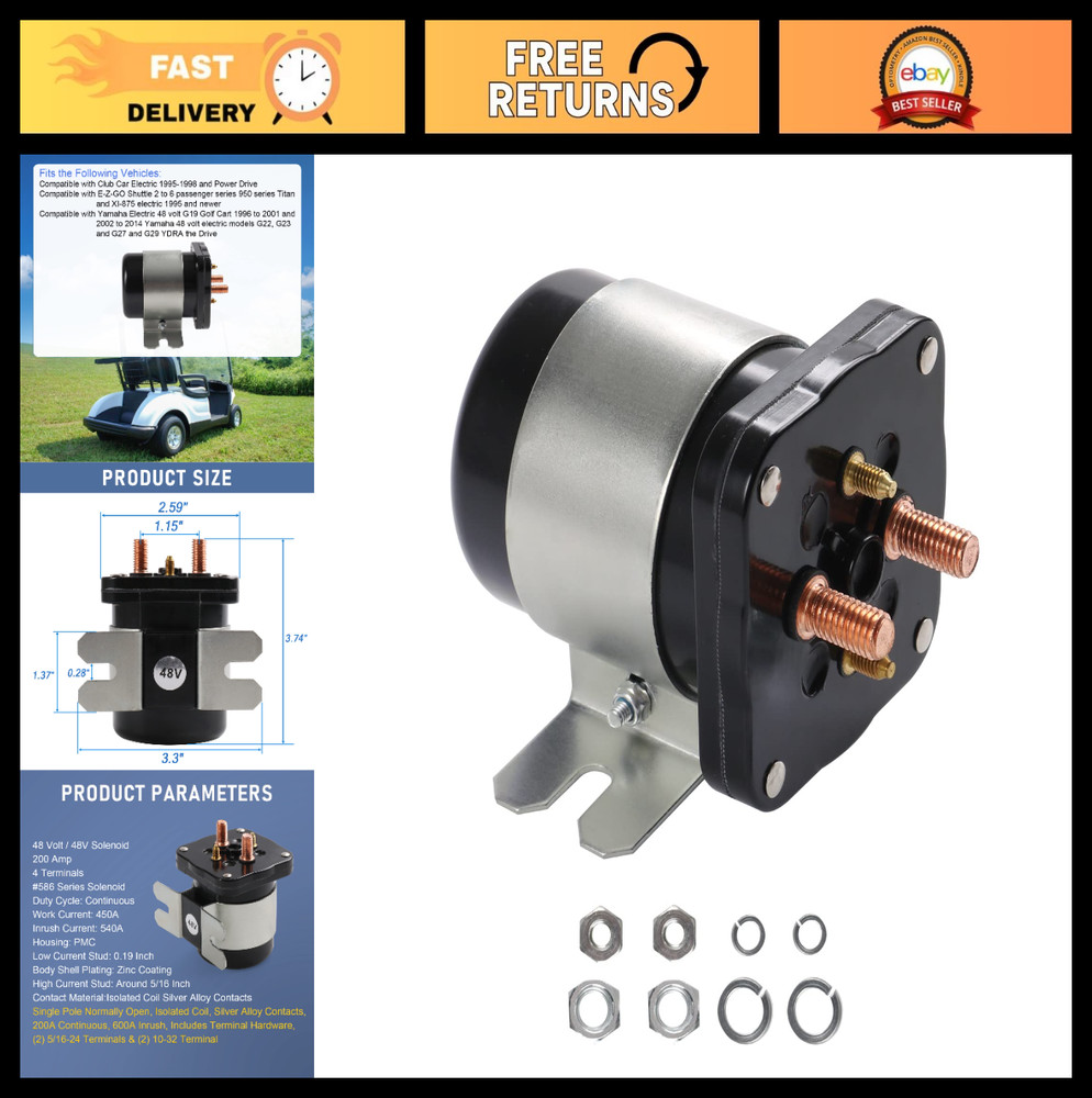 Heavy Duty 48V Solenoid Relay Switch for Club Car, EZGO, Yamaha G19 – #586 Serie