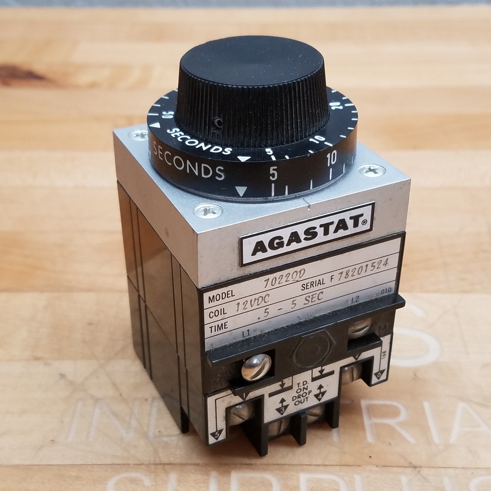 Agastat 7022QD Time Delay Relay, 5-50 Seconds, 120-240 VAC, 1/4HP – USED