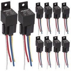10 Pack 24V 40A 4-Pin SPST Car Relay Harness, 12AWG Sockets for Vehicles
