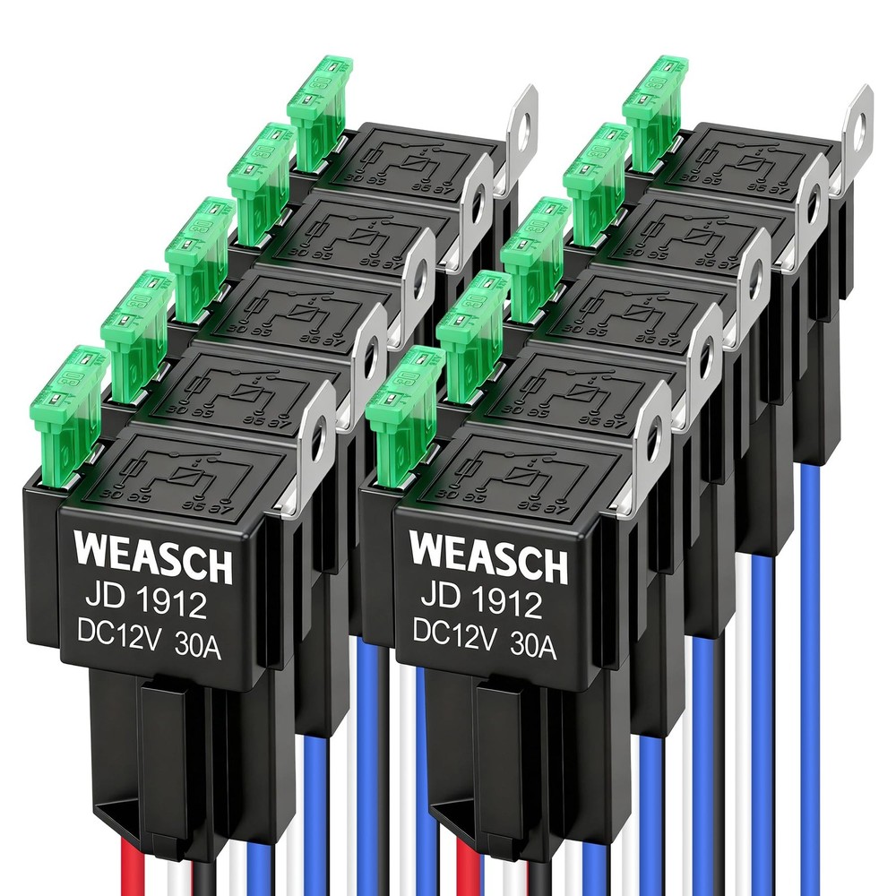 10 Pack Fuse Relay Switch Kit, 12V 30A, 4 Pin SPST, 30A Switch Harness Set, A…