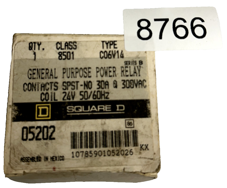 Square D 8501-C06V14 General Purpose Relay Series B 30A 300VAC 24V 50/60Hz
