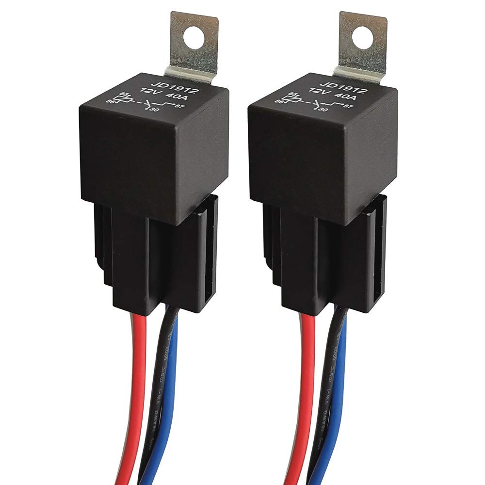 2pcs JD1912 Car Relay Harness 12V 40A 4 Pin SPST 12AWG Harness Sockets Built-in