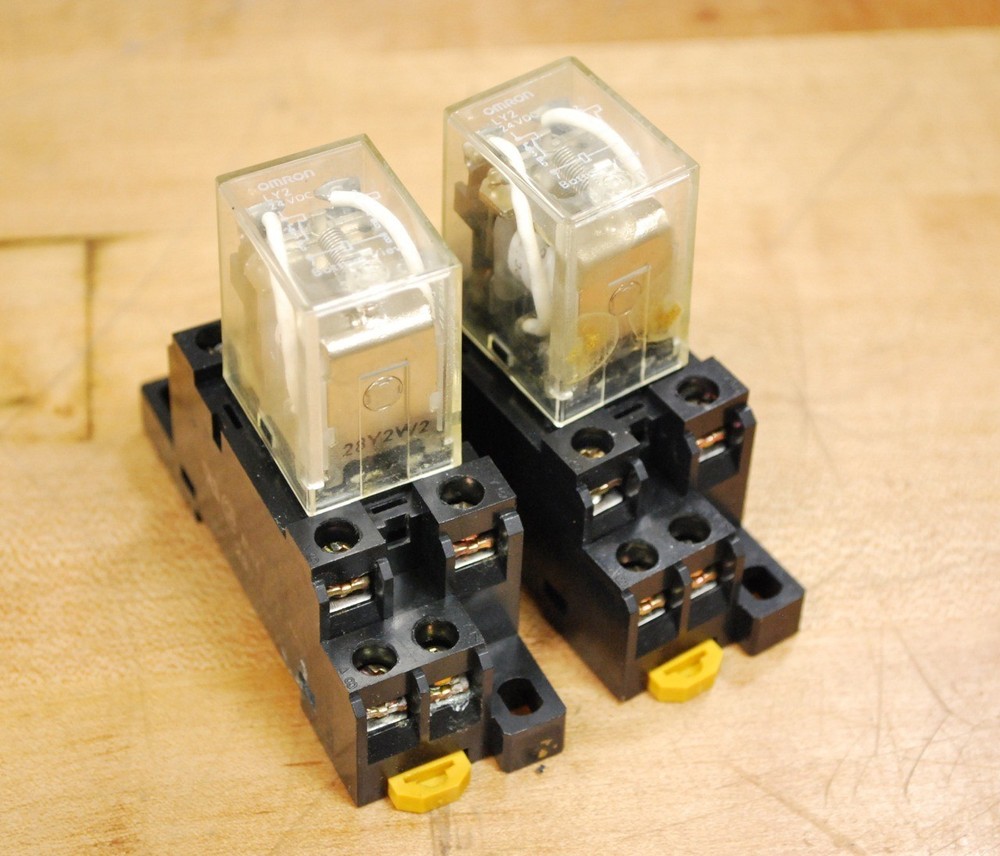 Omron PTF08A-E Din Mount Relay Base with Omron LY2 Relay 24v Coil, Lot of 2