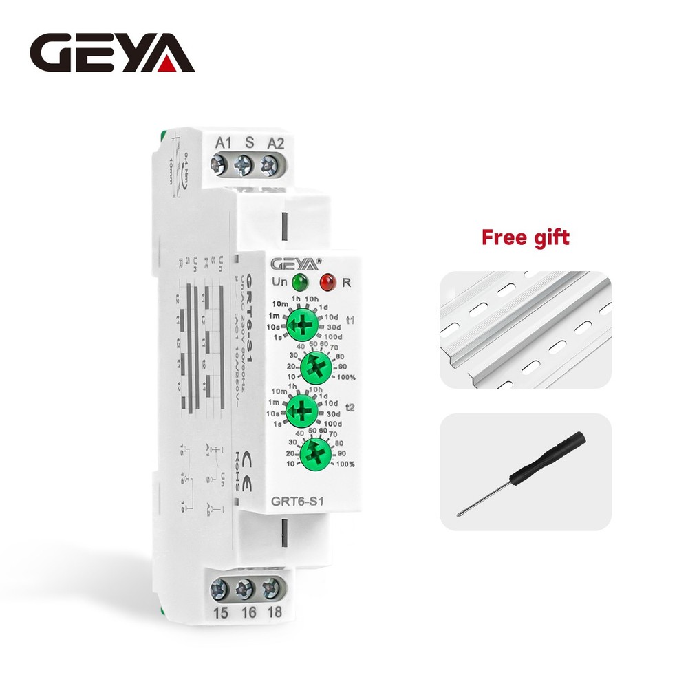 GEYA Asymmetric Cycle ON/OFF Timer Relay Switch 16A AC/DC12-240V Cycle Din Rail