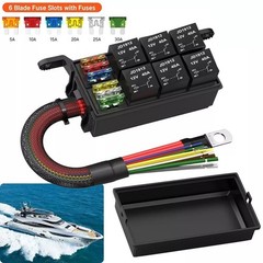 12V 4Pin Fuse Relay Box With 6 Relays &6 Way For Car Marine Boat Fuse Block US