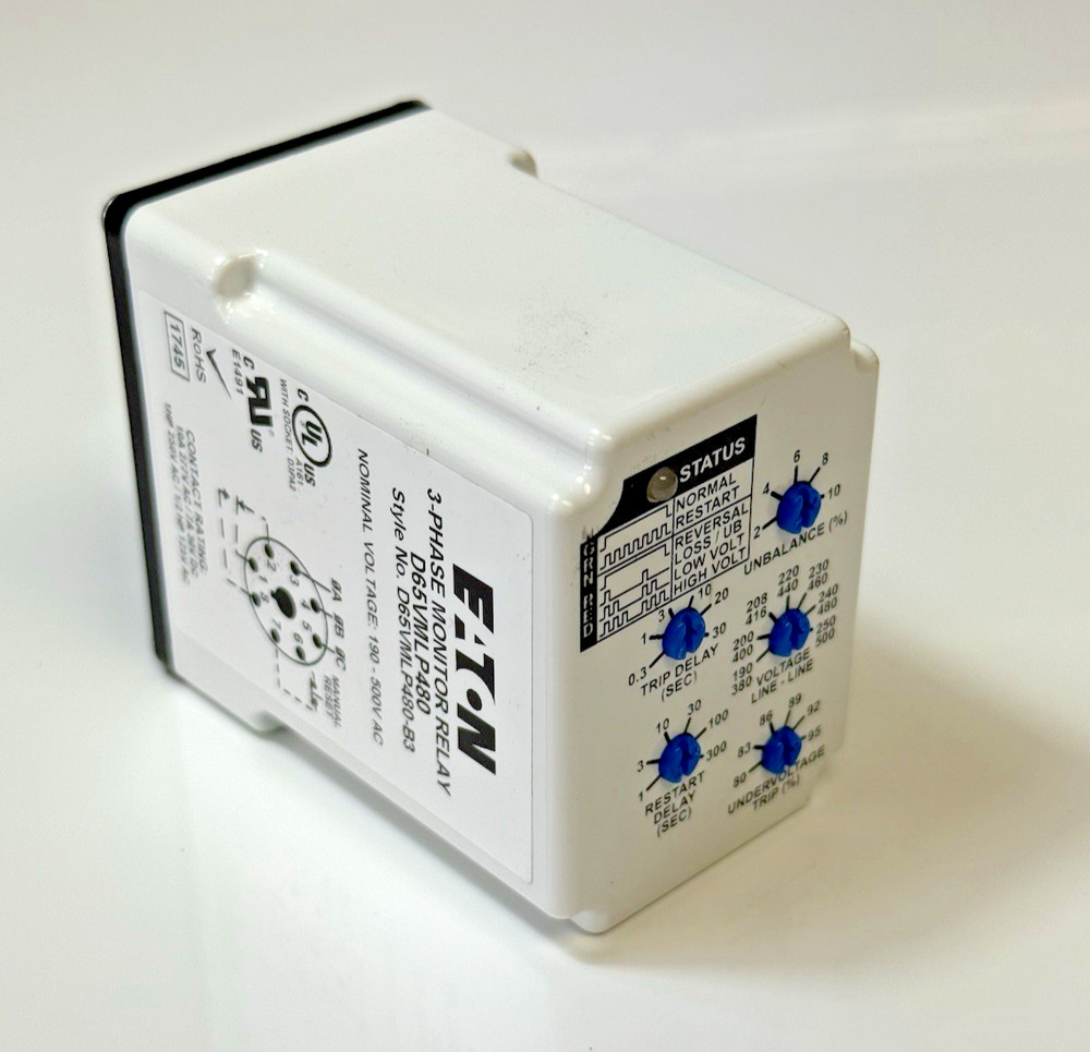 Eaton D65VMLP480-B3 3-Phase Voltage/Phase Monitoring Relay 190-500 VAC Input