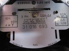General Electric 701X2G4 3 Stator Watthour Meter Type DSM-64/1 3-PH GE