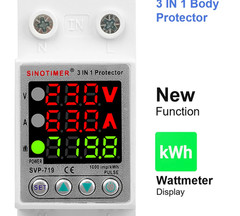 220V 230V 63A Over Under Voltage Surge Protector Relay Current Limit kWh Meter