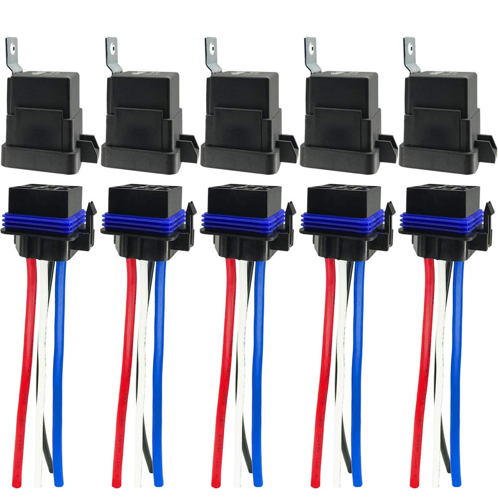 4-Pin 80/60AMP 12VDC Waterproof Relay Kit, SPST Automotive Relays, Pack of 5