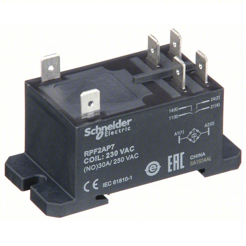 SCHNEIDER RPF2AP7 Enclosed Power Relay, DPST-NO, 230V AC, 6 Pins, 2 Pole