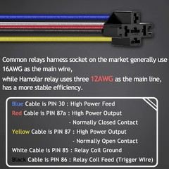 2 Pack 12V 40/30 Amp Car Relay DC 5 Pin SPDT and Harness – Heavy Duty 12 AWG Cop