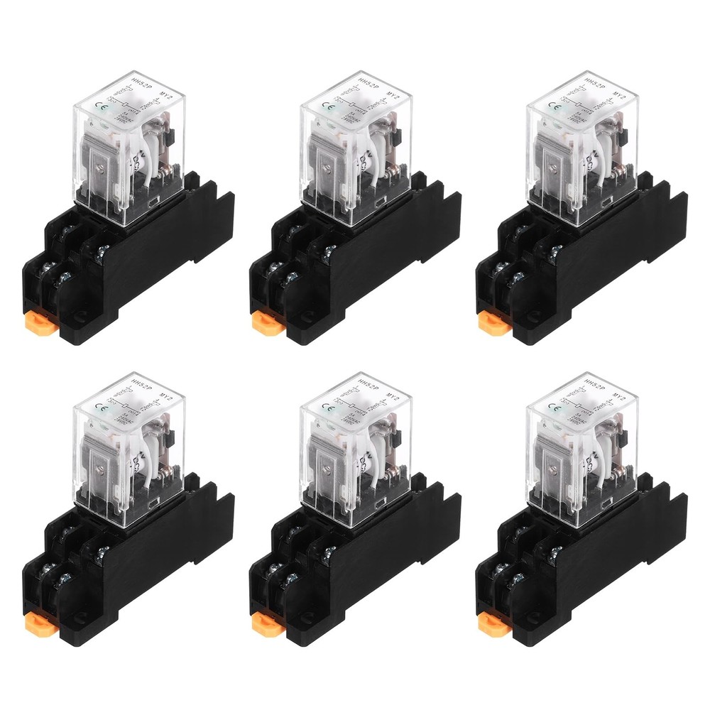 6Pcs DC 24V Electromagnetic Power Relay 8 Pin 5A Coil With LED Socket Base DPDT