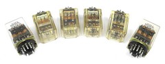 Lot Of SIX Used KRp14DG Type Relays, 24VDC Coil, 3PDT 10 Amp, 11-Pin Base. RL