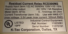 K-TEC RCD300M2 Residual Current Relay 120V RCD300M2-120V KTEC NEW