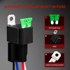 4 Pin Relay 12V 40A with 30A Fuse DC SPST Fused Normally Open 1NO