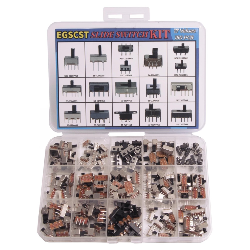 150 PCS 17-Value Mini Micro Slide Switch Assortment Kit 2 3 4 Pin DIP