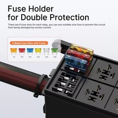 12V 4Pin Fuse Relay Box With 6 Relays &6 Way For Car Marine Boat Fuse Block US