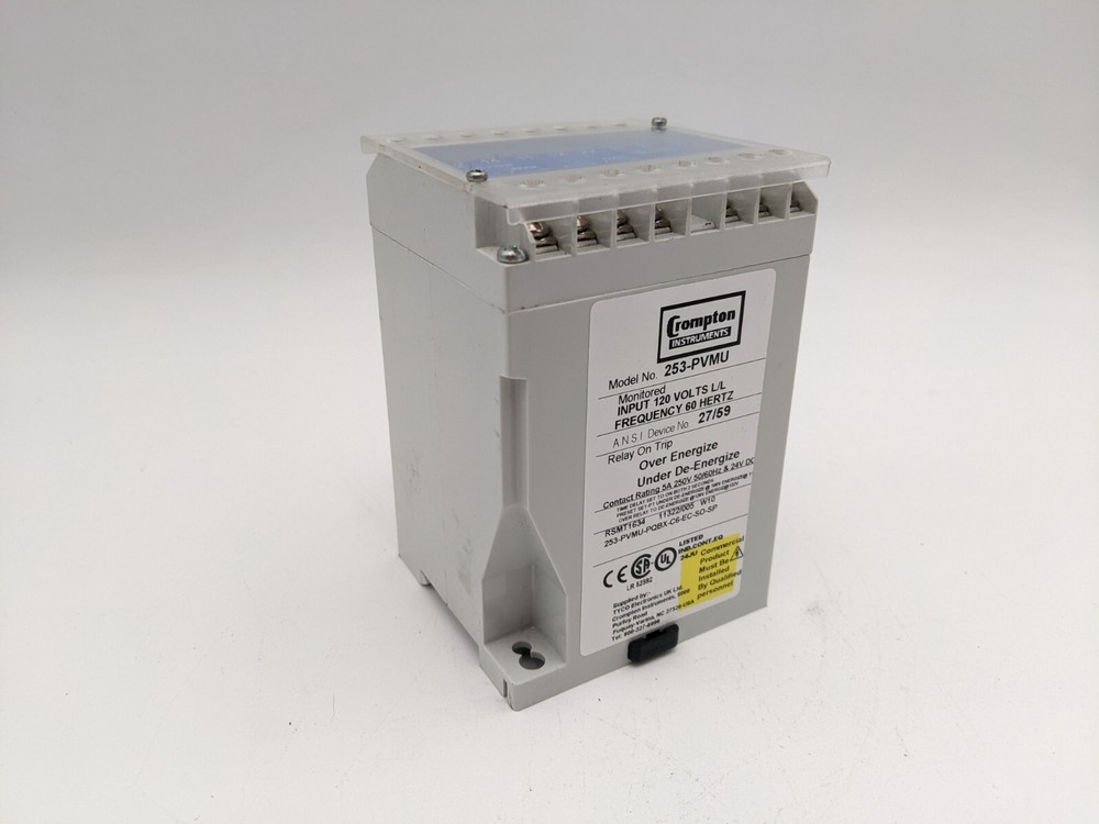 Crompton 253-PVMU Trip Relay Protector 120 VAC Input 5 Amp 250 VAC 24 VDC Adjust