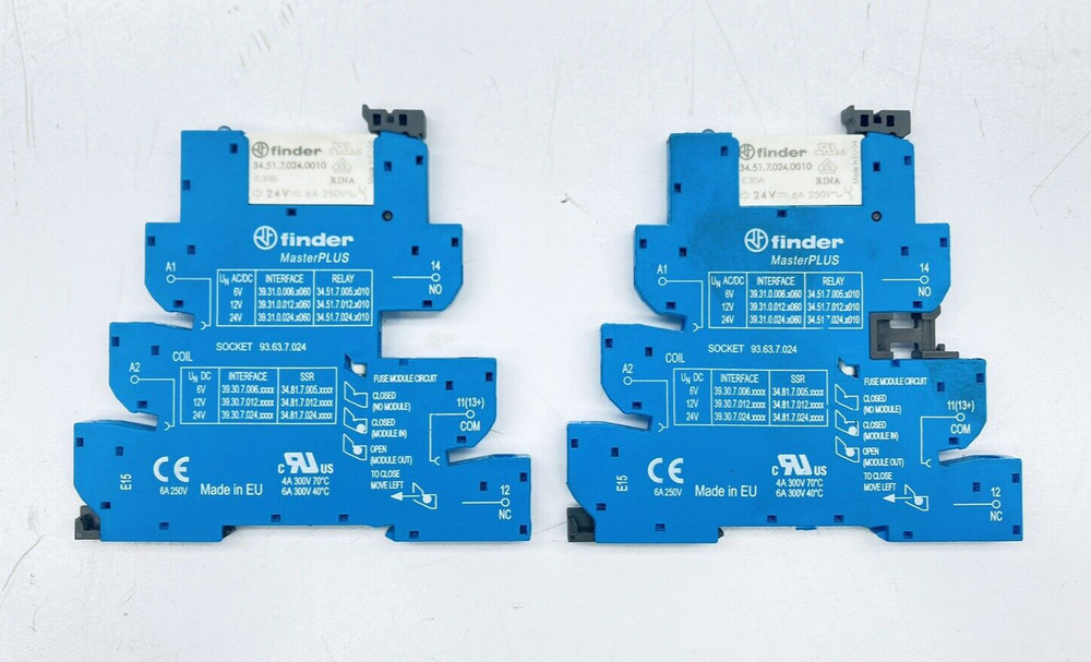 LOT OF 2 FINDER 34.51.7.024.0010 RELAY 24VDC W/ 93.63.7.024 RELAY SOCKET