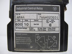 Westinghouse Industrial Control Relay 766A023G01 AR4A 600 V 10 Amp 120 V Coil