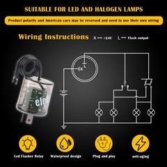 2Pin LED Flasher Relay with Ground Wire,12V Car for Fixing 2PCS