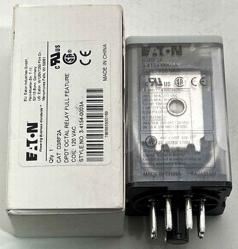 Eaton D3RF2A DPDT OCTAL Relay Full Feature Brand New In Box