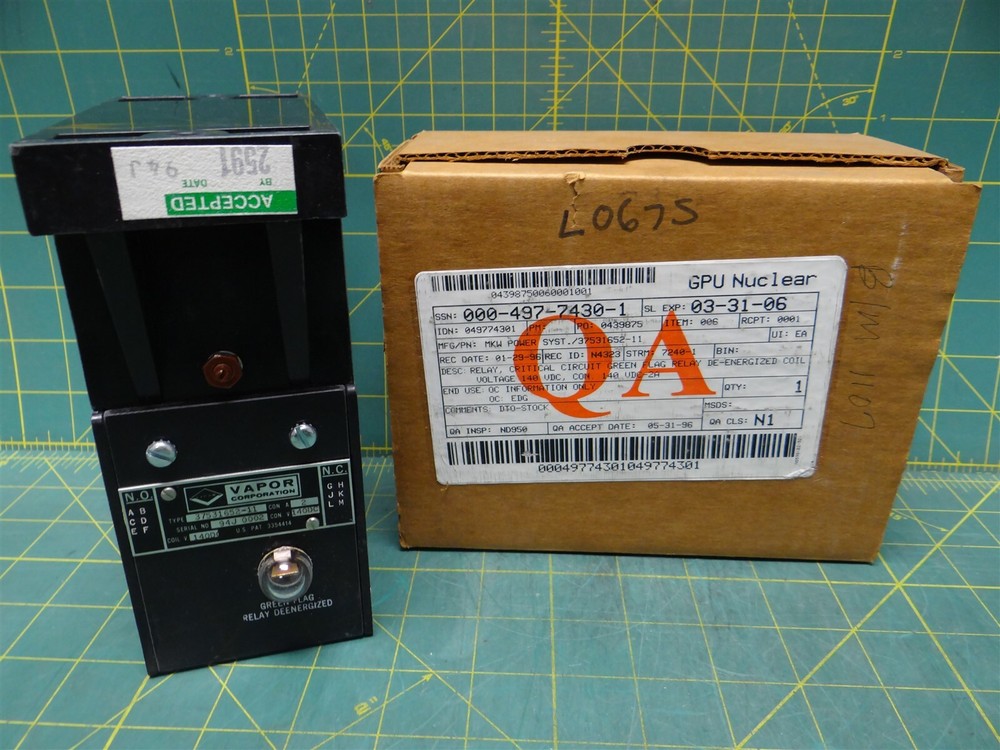 Vapor Corporation Critical Circuit Green Flag Relay PN: 37531652-11