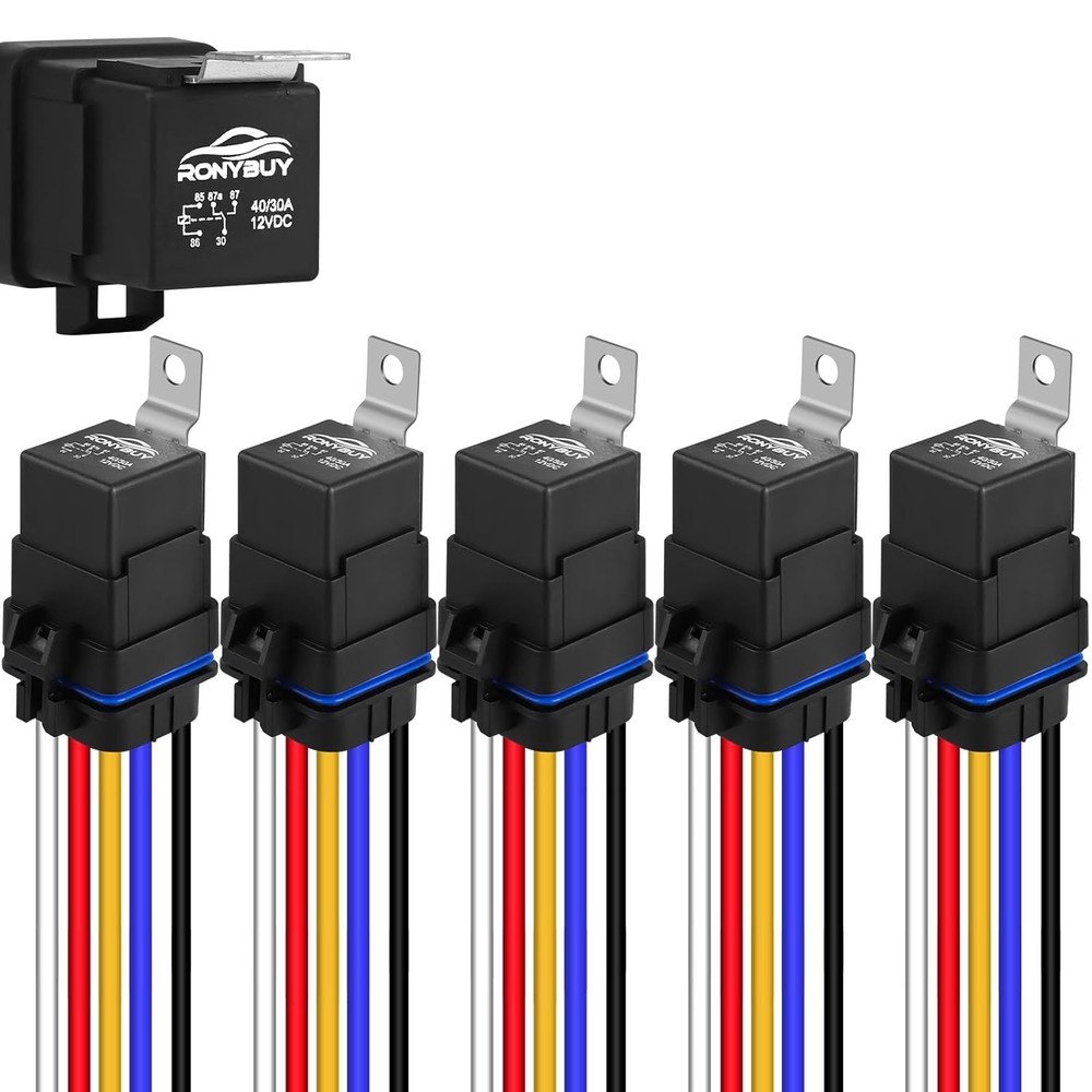 5-Pin Waterproof Relay Kit 40/30 AMP 12V Relay Switch with Harness Heavy Duty 12