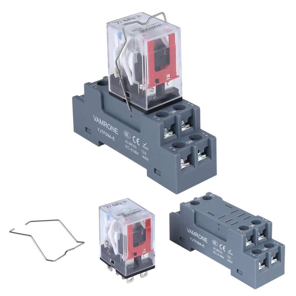 10A 24V DC Relay Coil w/ Socket Base, LED Indicator (2PCS)