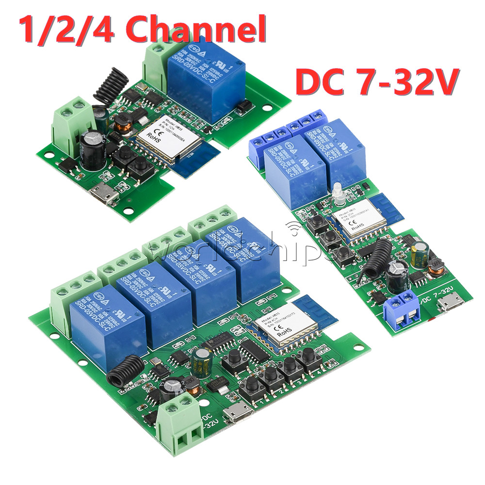 DC 7-32V 1/2/4 Channel USB 5V WIFI Remote Control Relay Switch Module 433MHZ