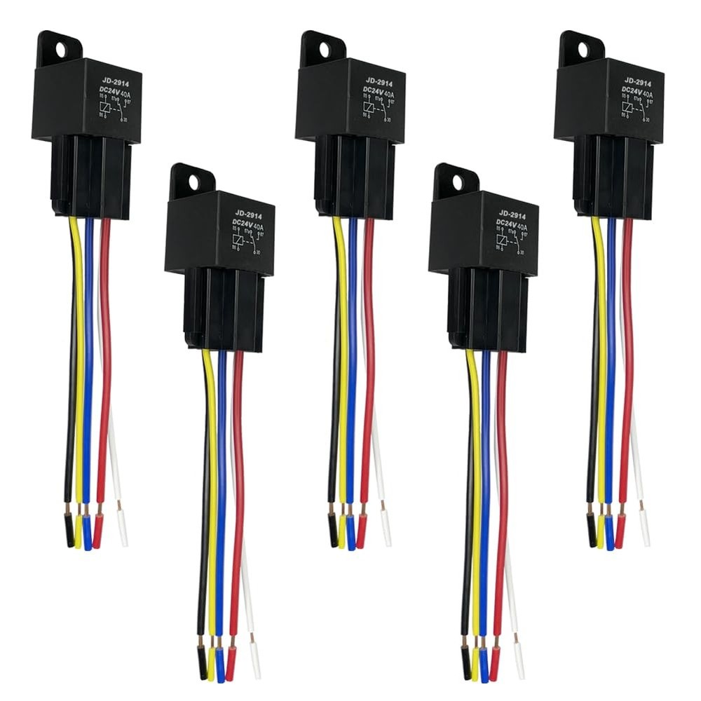 24V 5Pin 40A SPDT Relay with Harness Sockets and Color-Labeled Wires for Auto…