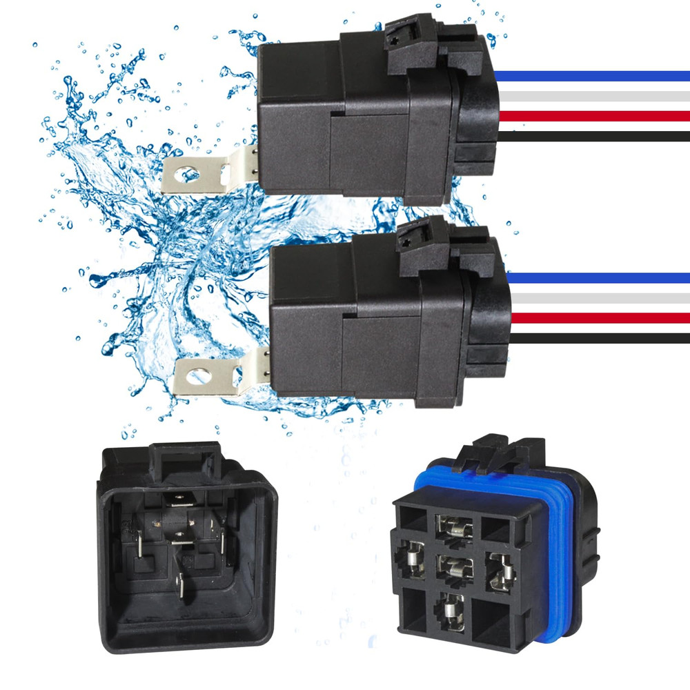 2PCS 4-PIN 40/30 AMP 12 V DC Waterproof Relay Kit Harness Socket – Heavy Duty 12