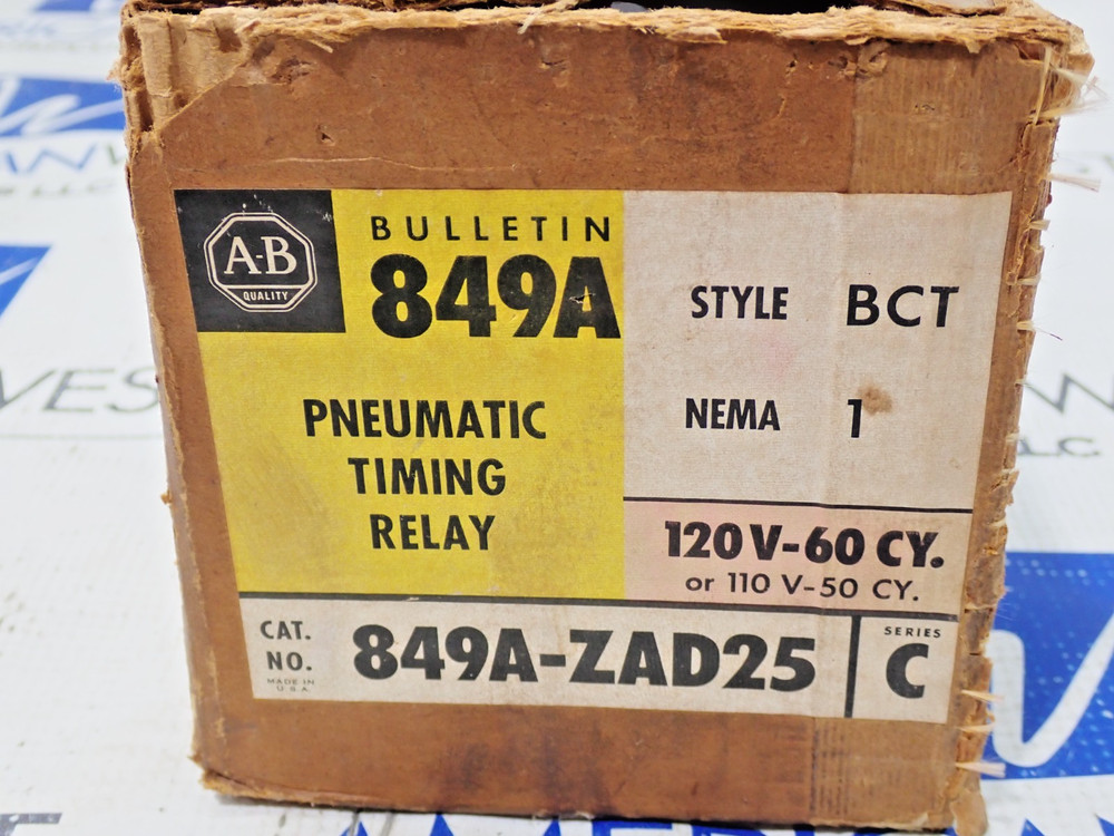 Allen Bradley 849A-ZAD25 Enclosed Pneumatic Timing Relay NEMA 1 120V Ser C