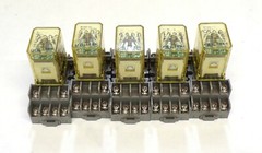 IDEC RELAY & SOCKET BASE, SY4S-05 & RY45-UL, 7 A, 300 V, 24 V DC, LOT OF 5