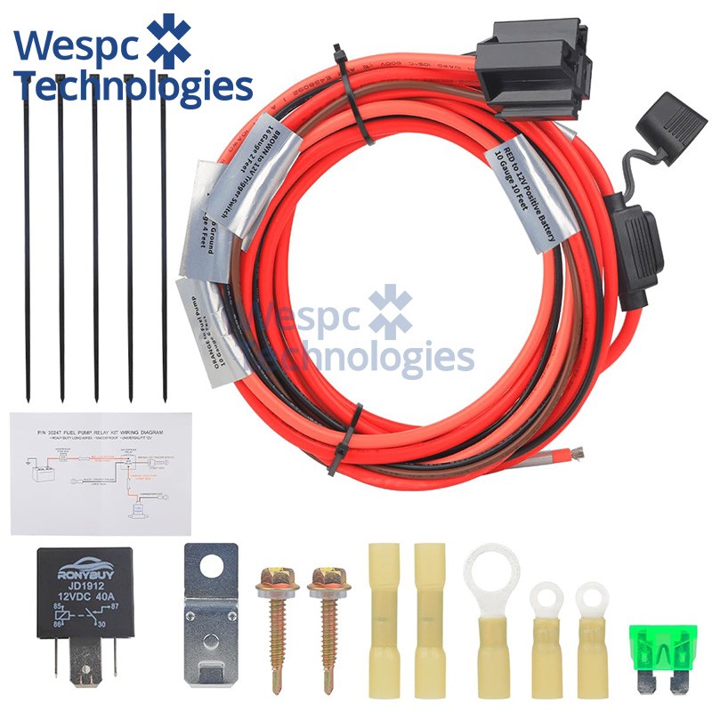 12V 40A Waterproof Fuel Pump Relay Kit with Heavy Duty Long Wires P/N 30247