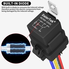 DaierTek 12V Relay with Built-in Diode & 12 AWG Harness Socket 30A/40A 8 Pcs
