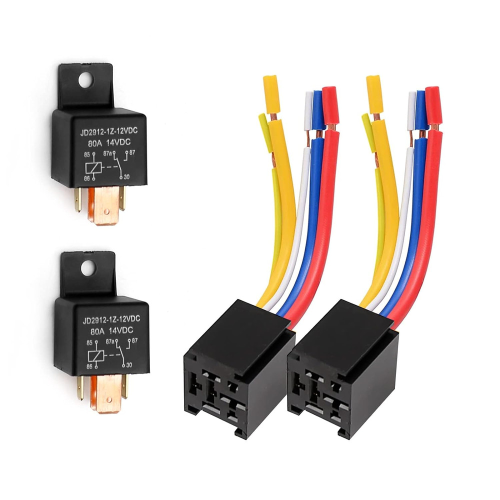 2 Pcs Relay Harness 5-Pin 5 Wire 80A 12V JD2912-1Z-12VDC SPDT Socket Plug 14VDC