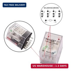 TWTADE/DC 12V Relay 5A Electromagnetic Power Coil Relay 14 Pins 4PDT 4NO+4NC HH5