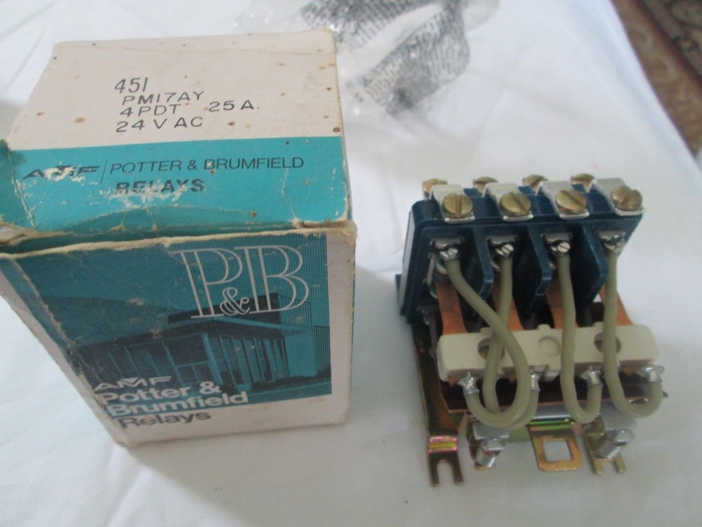New IN BOX POTTER BRUMFIELD 451 PMI7AY AMF RELAY 120/240 V, 25A Coil 24 VAC NEW