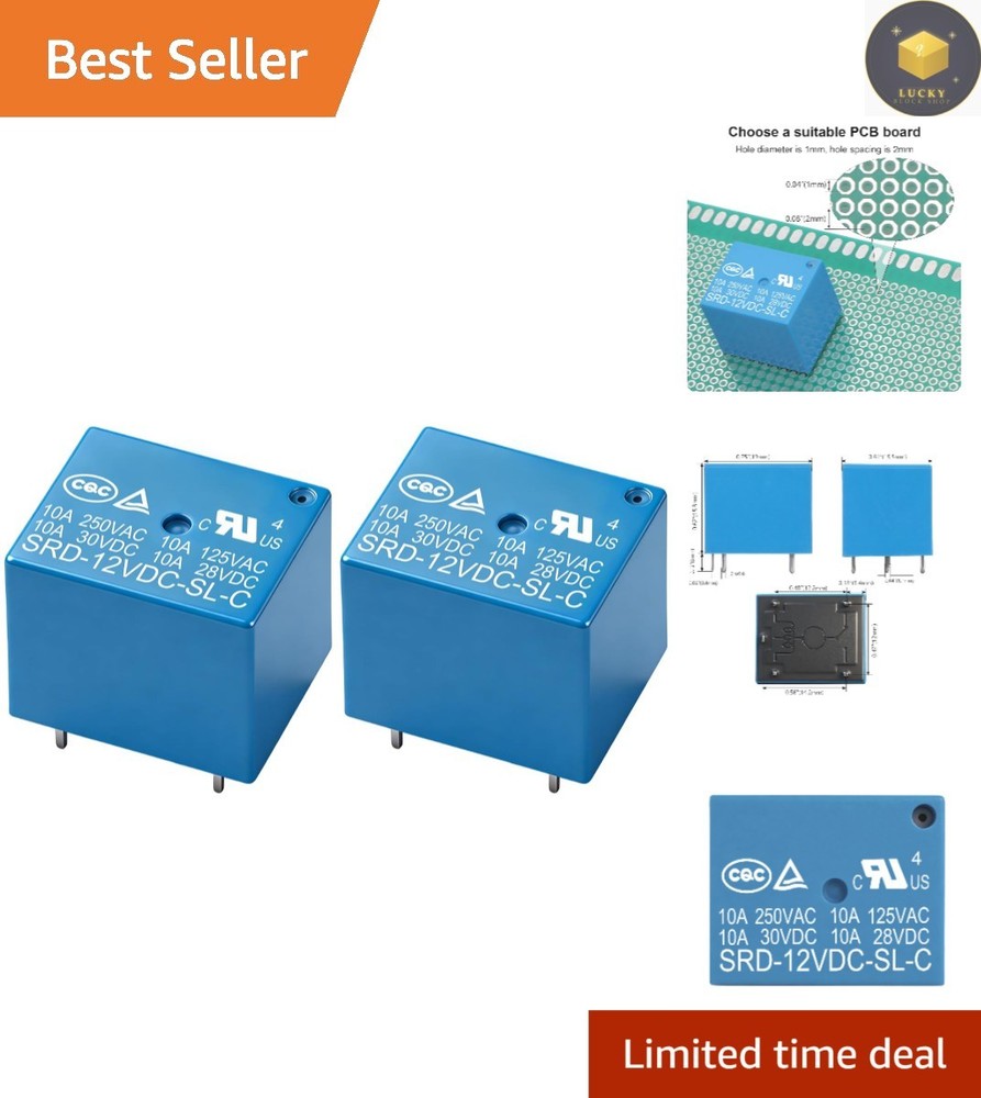 2Pcs 10A PCB Relay, DC 12V with 5-Pin SPDT – Perfect for Control Systems