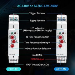 Multifunction Time Relay, 16A Delay ON Off -M1 AC DC 12-240V with 10 Relay Ti…