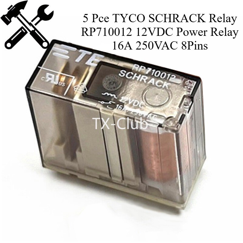5 Pce TYCO SCHRACK Relay RP710012 12VDC Power Relay 16A 250VAC 8Pins