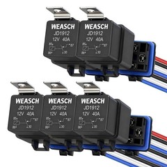 Weasch 5 Pack Waterproof Relay Kit, 12V 40A, 4 Pin SPST, Heavy Duty 14 AWG Ti…