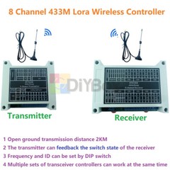 8CH 433M Lora Remote Controller Feedback Point-to-Point Wireless IO Swicth Relay