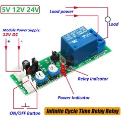Adjustable 0-1h Cycle Timer Delay Relay Module On/Off Switch DC 5V 12V 24V