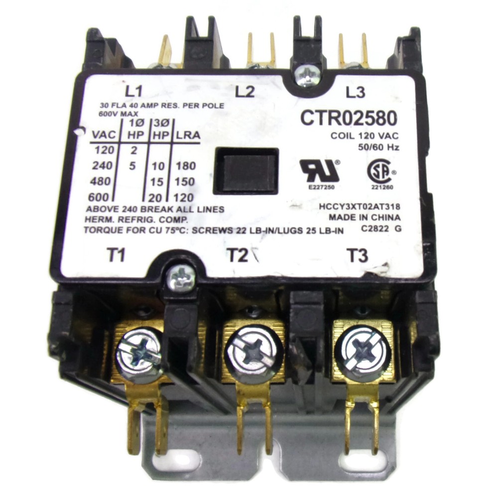 Herm. Refrig. Comp. HCCY3XT02AT318 Contact Relay 120VAC Coil 50/60Hz 600V 40A