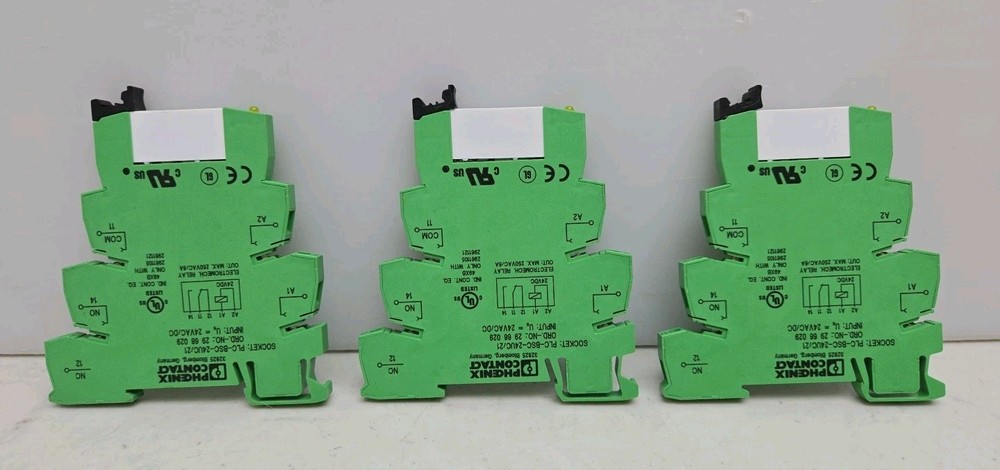 3 Pack Phoenix Contact PLC-BSC- 24UC/21 Relay Base 2966029 w/ 2961105 Relay 24V