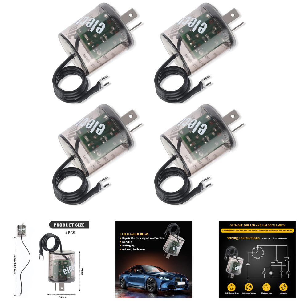 2Pin LED Flasher Relay with Ground Wire for Cars SUVs Trucks Motorcycle 12V