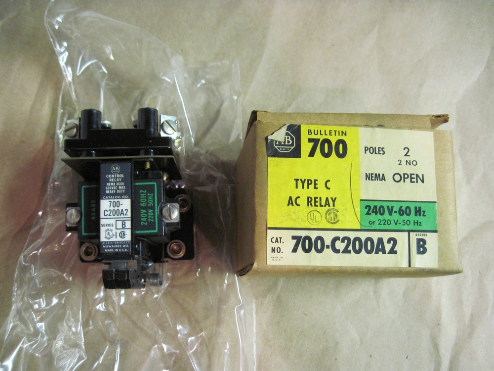 Allen Bradley 700-C200A2 Ser B Type C AC Relay, 240V, 2 Pole 2NO, NEMA Open, NOS